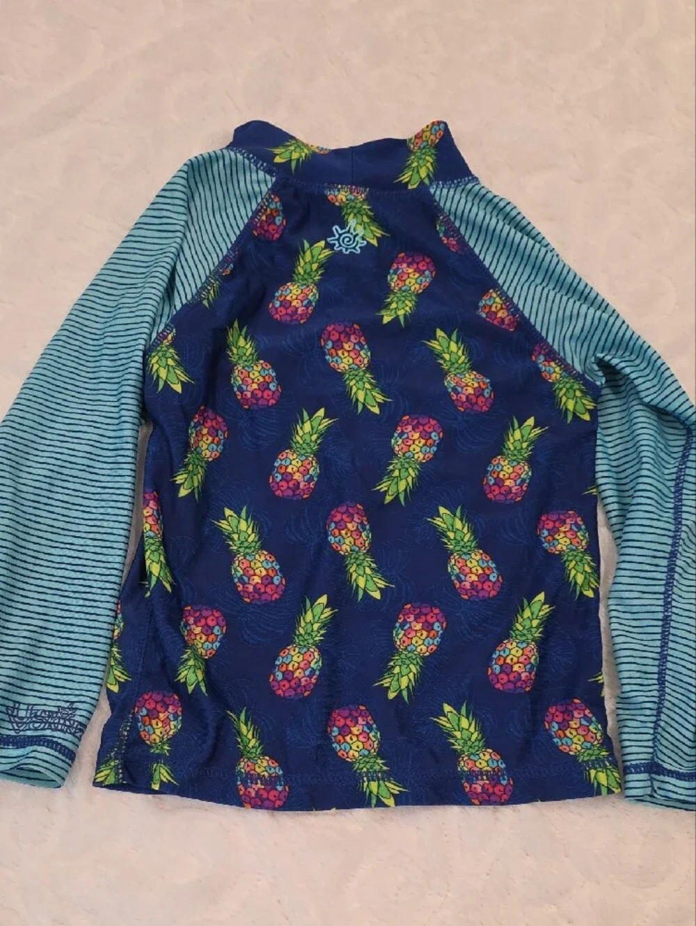 Girls Navy Pineapple Print Rash Guard Set with Sun Hat
